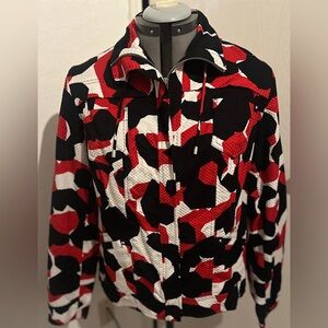 Chico’s  Abstract Victory Red/Black Corsey Jacket Size 2 (Size 12)